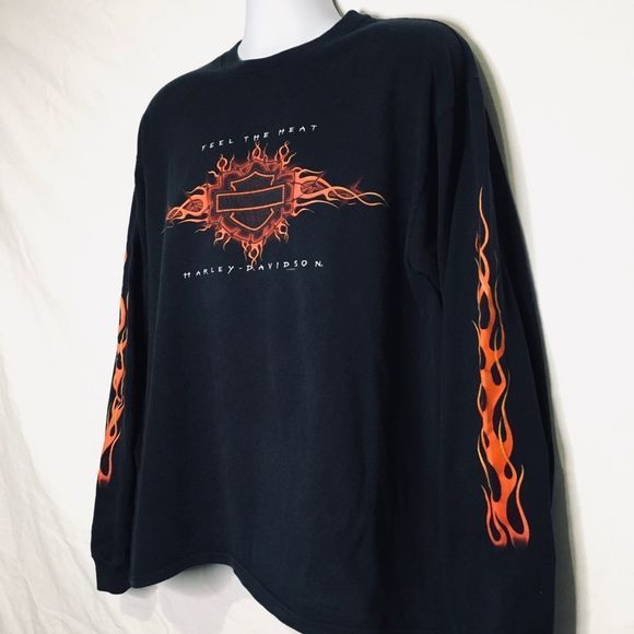 VTG 90s Harley Davidson Feel The Heat Motorcycle Long Sleeve Shirt CA Van Nuys L - Picture 7 of 7